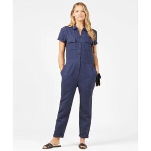 Outerknown S.E.A. Jumpsuit Size L Blue Button Front Romper One Piece